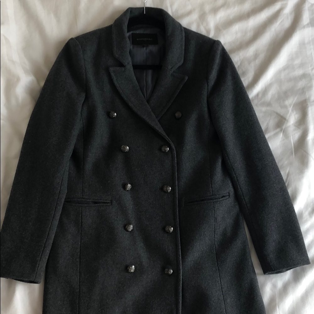 SOLD— BANANA REPUBLIC WOOL BLEND CHARCOAL TRENCH